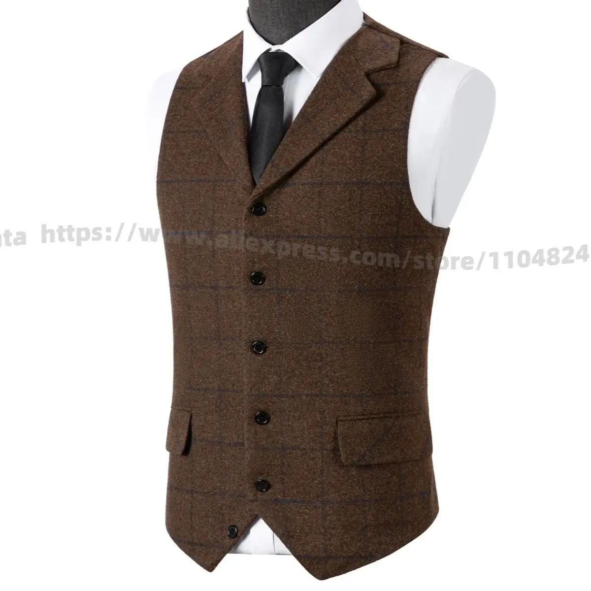 Green Men Vest Tweed Plaid Waistcoat Slim Fit Lapel Plaid Suit Vest Herringbone vintage Vest For Wedding Groomsmen
