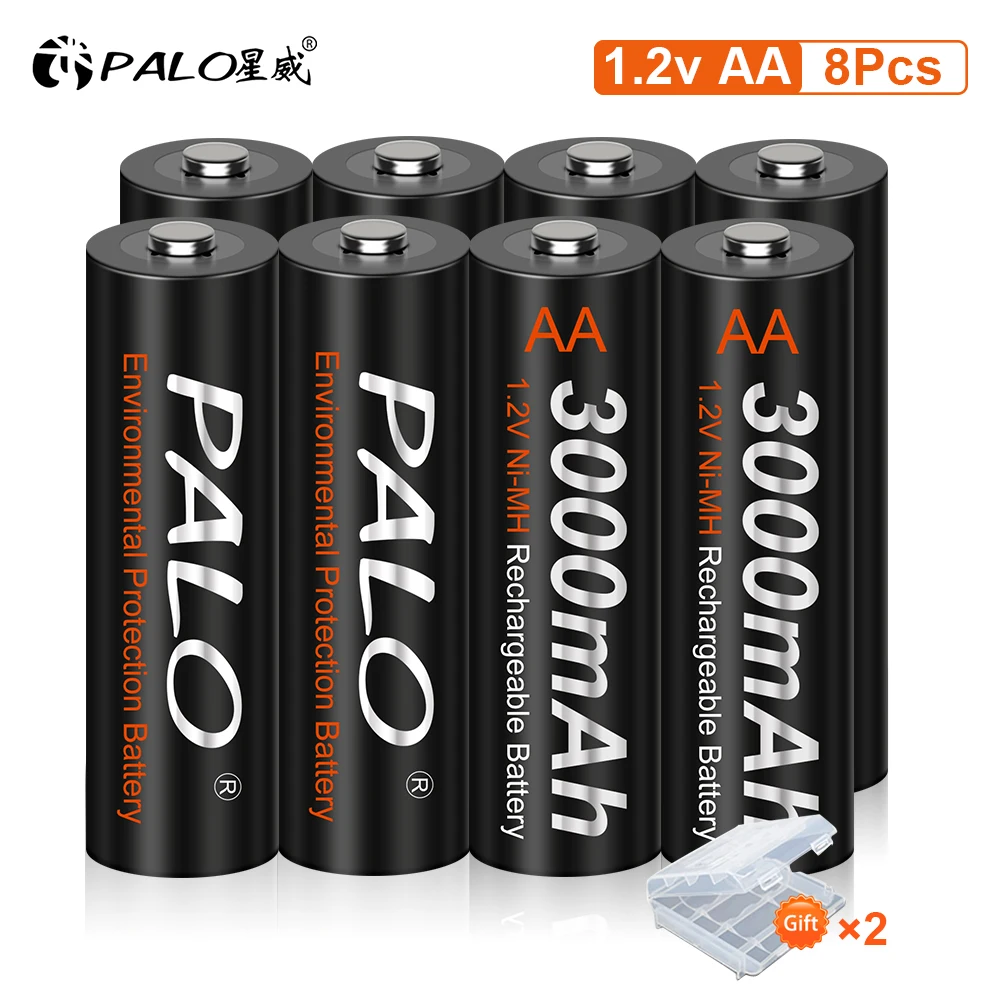 PALO 4-16PCS AA 1.2V NIMH AA Rechargeable Battery 3000mAh Low Self Discharge AA NI-MH Batteries for Camera Toy Car+Battery Case