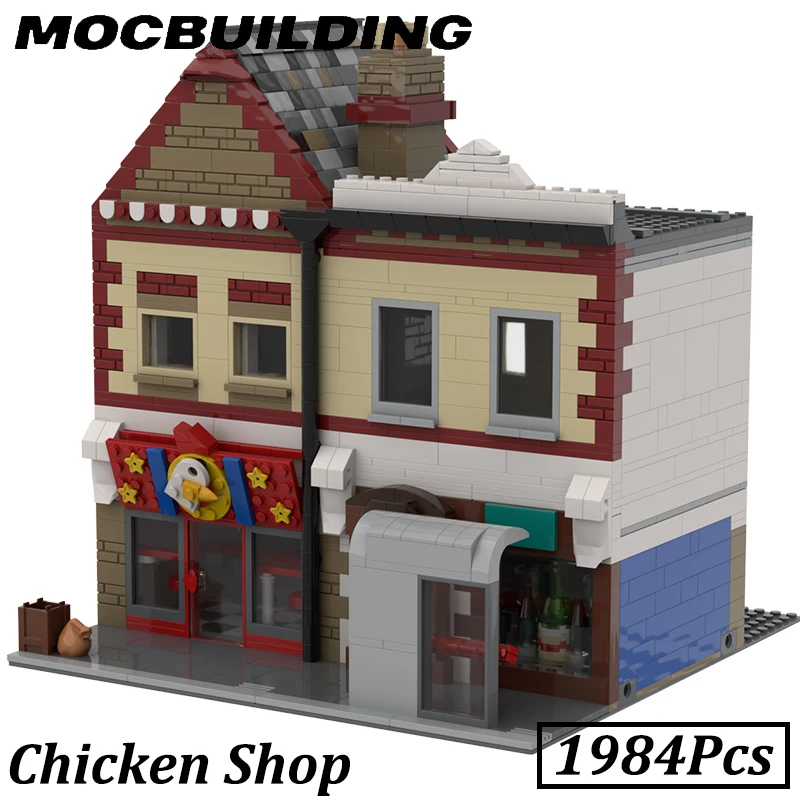 Modular City Chicken Shop House Street View Model MOC Building Blocks Brick Toys Display Construction Gift