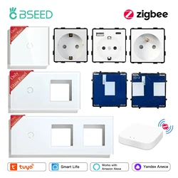 BSEED Zigbee 1/2/3Gang Touch Smart Switches Function Part EU/FR Power Socket USB AC Plug Glass Panel DIY Parts Only Free Combine