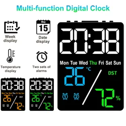 Multi-function Digital Alarm Clock Dual-alarms Week Date Temperature Humidity Display Brightness Adjustment Electronic Clock