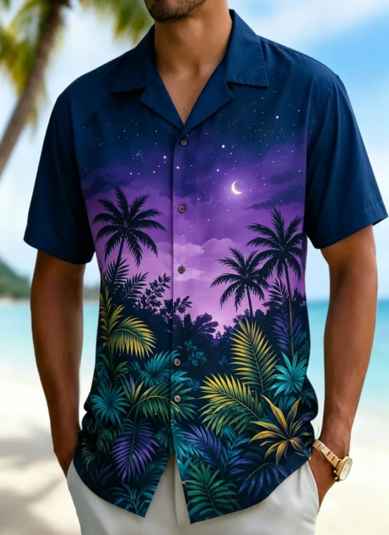 Men's Bold Scenery Print Shirt, Versatile Casual Wear for Daily Commute, Office Casual, Summer Vacations & Beach