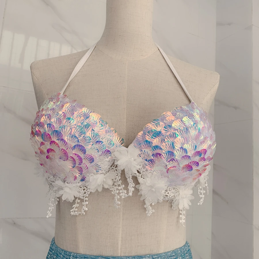Mermaid Sequin Bikini Swimsuit Bra Free Dive Performance Oceanarium Electro Festival Bra Bar Cosyun