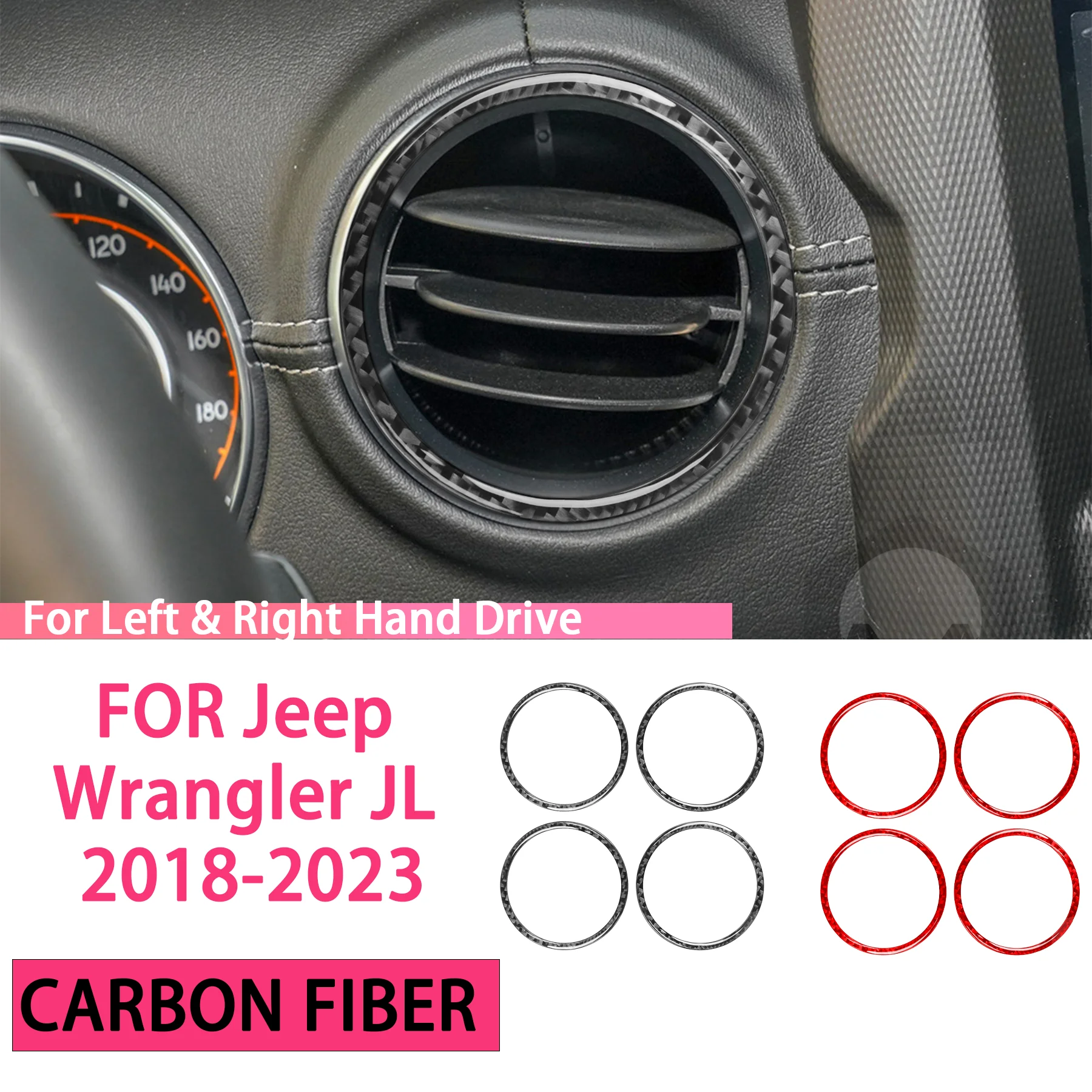 

FOR Jeep Wrangler JL 2018-2023 Car Dashboard Central Air Conditioning Vent Panel Decor Carbon Fiber Interior Accessory Sticker