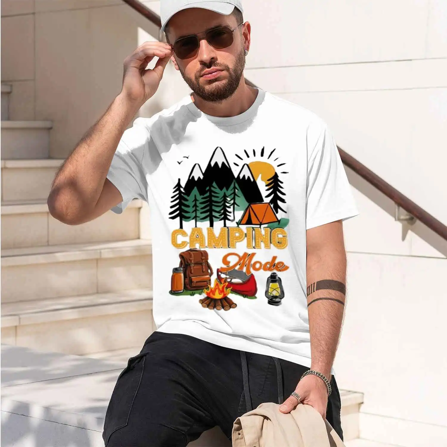 Camping Mode Mountain Forest Graph Mens Cotton Tshirt Outor Adventure Print Summer Short Sve Travel Casl Shirts 2026 New Model M