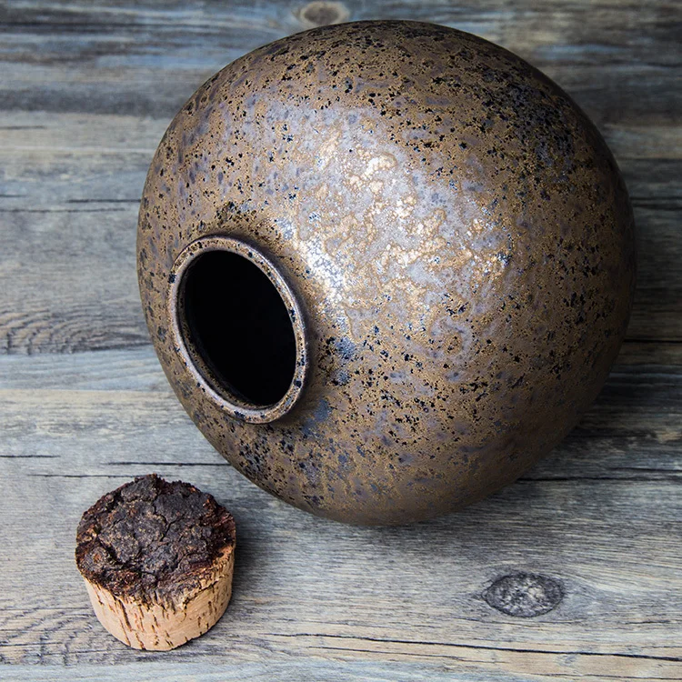 جرة شاي من الفخار الخام مصنوعة يدويًا، تخزين مذهب، مستودع منزلي صيني محكم الغلق، Pu Erh