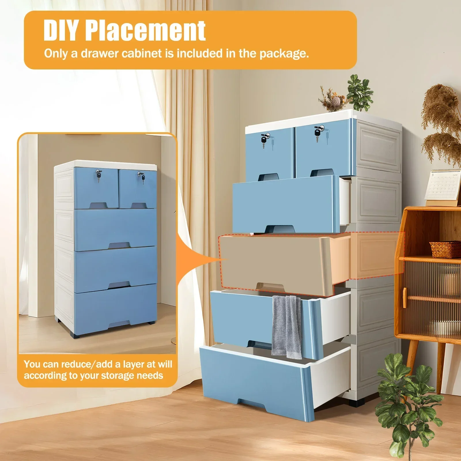 

5-Layer Drawer Storage Cabinet Large Space PP Storage Box Mobile Storage Cabinet with 6 Drawers & 4 Bottom Wheels