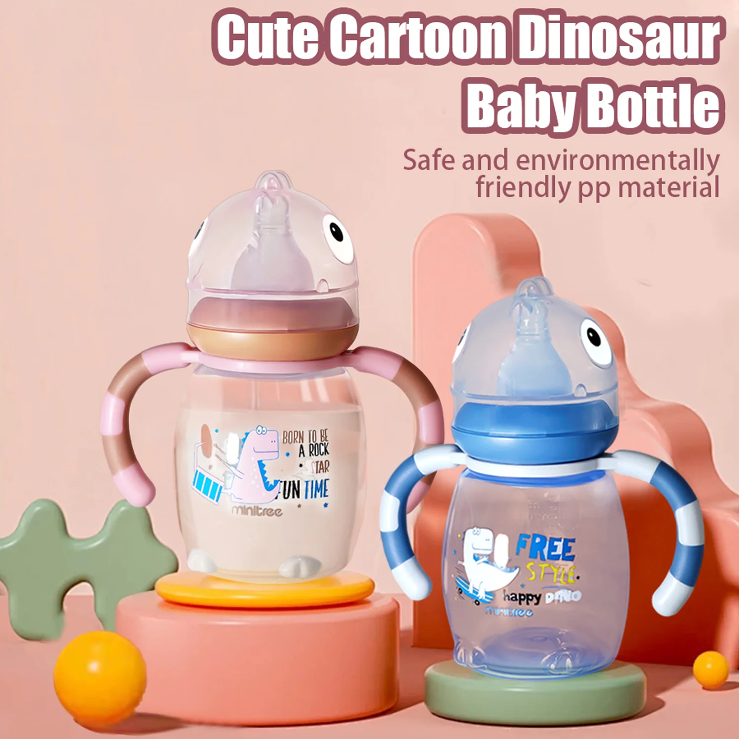 Baby Dinosaur Bottle Silicone Nipple Imitation Breastfeeding Bottle Straw Handle Baby Bottle Baby Boy Baby Girl