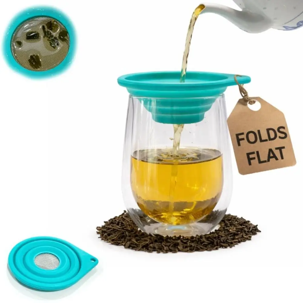 New Collapsible Fine Mesh Strainer Silicone Fold-Flat Tea Filter Screen Reusable 4” Coffee Strainer Cocktail Making