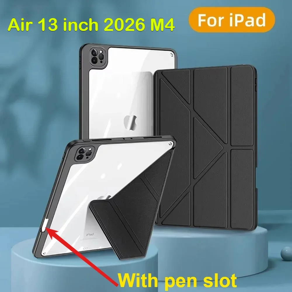 

For IPad Air 8 13 11" M4 M3 M2 A18 12th 2026 Gen Pro 13 11 M5 12.9 A16 11th 10th Air 5 4 5/4th 10.2 9/8th PU Clear Acrylic Cover