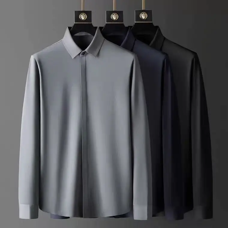 

Spring Autumn No-iron Long Sve Casual irt Men's Busin Slim Fit Pure Color Work irt k Button Polyester Fiber