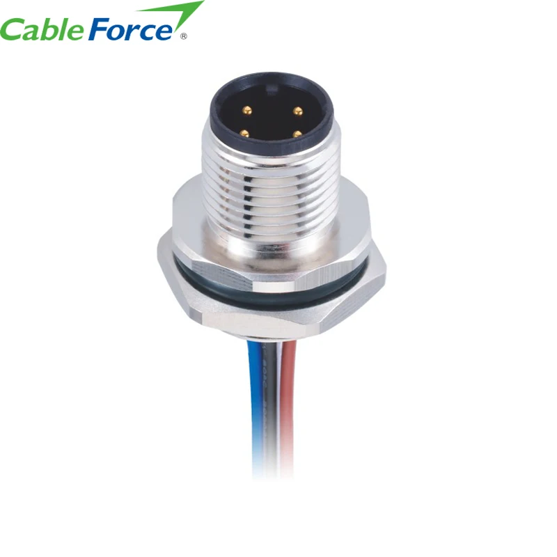 M12 a Code Bulkhead Connector 4 Pin Panel Front Mount Connector with 0.2M Single Wires Brass Automotive Rj45 Male to Female 4A