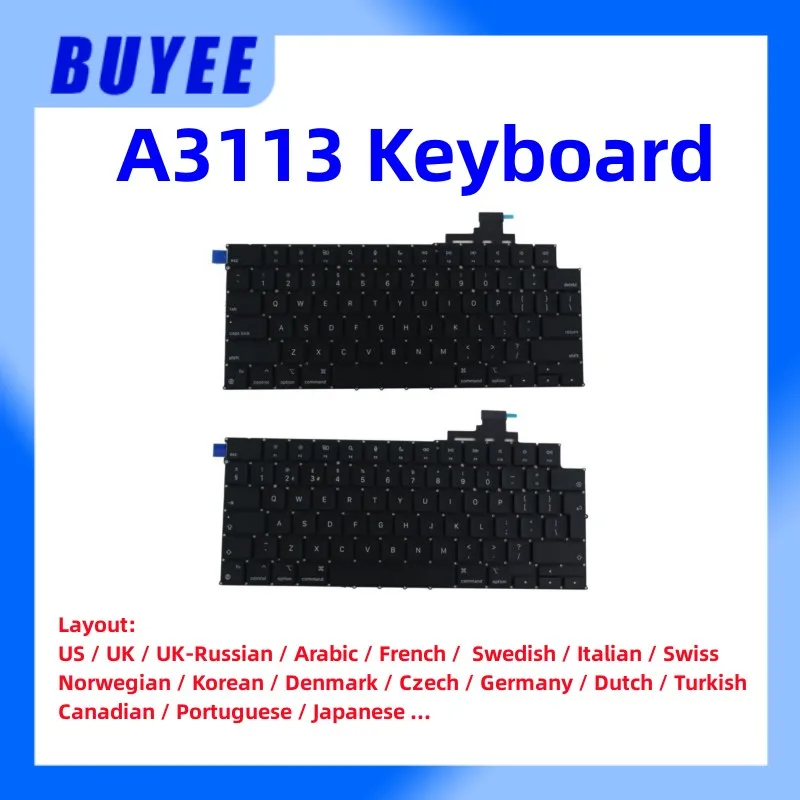 

New For Macbook Air A3113 US UK French Swiss Arabic Russian Korean Danish Dutch Swedish Canadian Italian Czech Japanese Keyboard