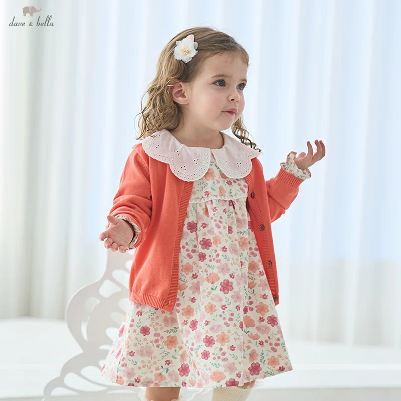 Dave Bella Girls Baby Princess Dress 2025 Spring New Casual Sweet Cute Print Long Sleeve Floral Party Outdoor Elegant DB1252376