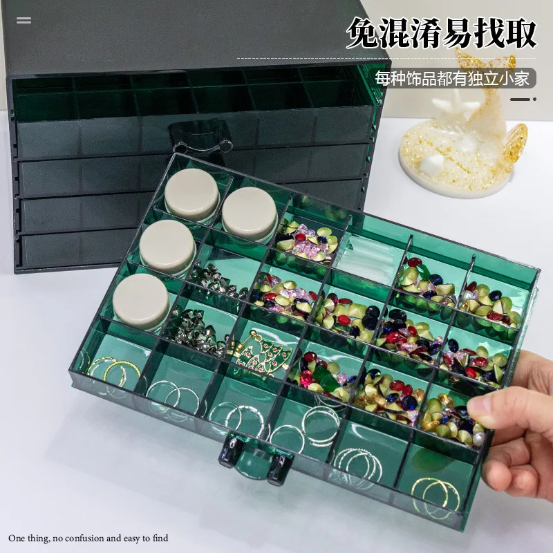 ใหม่ 120 กริด Nail Art จัดเก็บกล่องพลาสติก 5 ชั้นลิ้นชักกล่องเครื่องประดับเล็บลูกปัดเพชร Rhinestone Charms กรณี