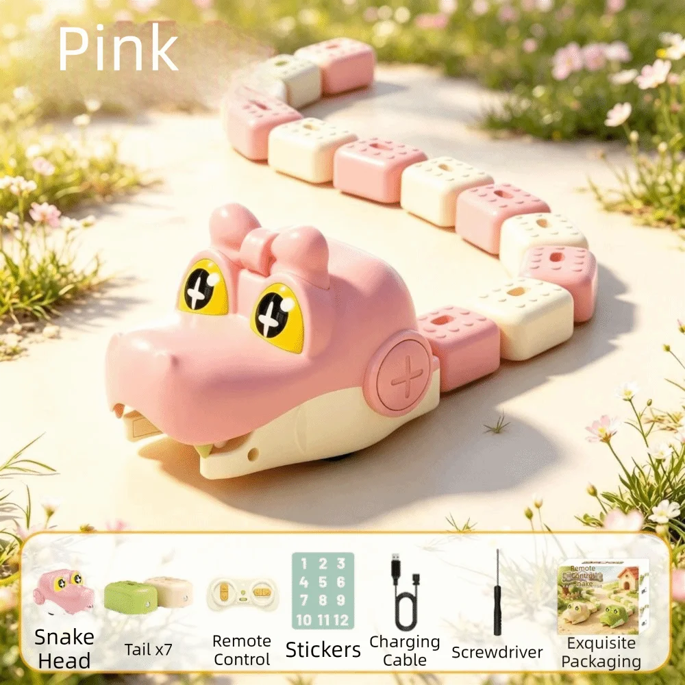 Racing Model Magnetic RC Snake Car Toy Rechargeable Interactive Remote Control Car Bead Eating Desktop Greedy Snake Car Boys Toy