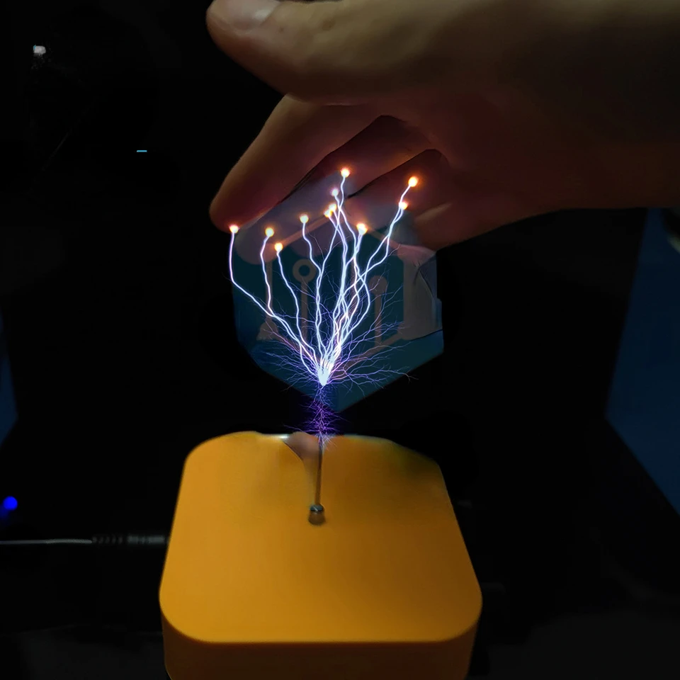 Bluetooth-compatível bobina de tesla musical relâmpago artificial abs capa protetora palma bobina de tesla tensão pulso arco gerador