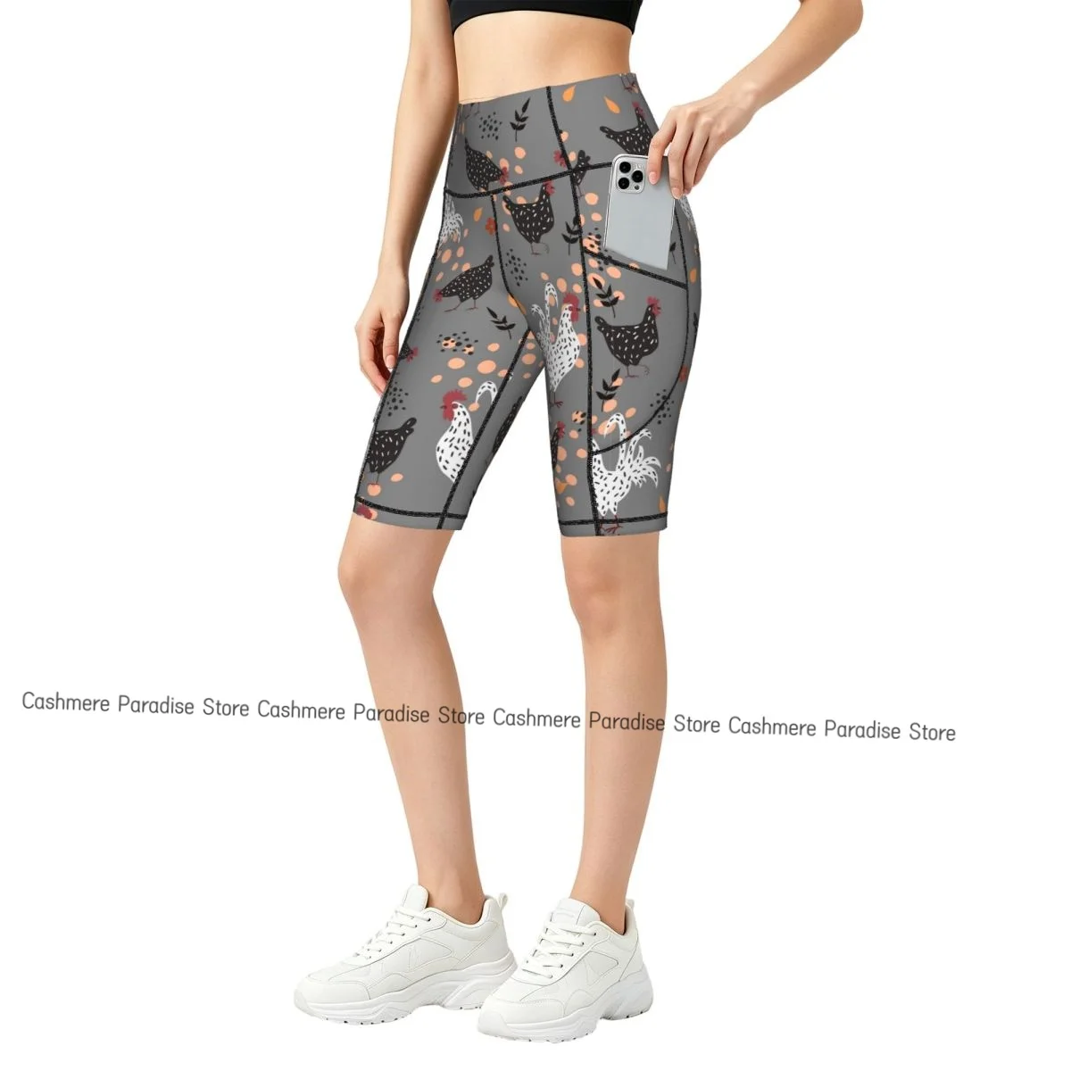 Rooster Sport Yoga Shorts Pants Women Fitness High Waist Hip Lift Running Yoga Side Pockets Tights Sportswear
