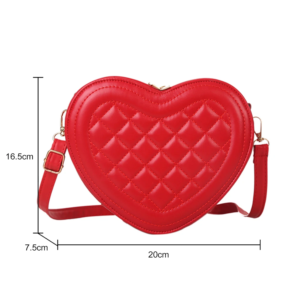 Luxury Love Shaped Fashion Small Crossbody Bags Rhombic Pattern PU Women Sling Purse Red Peach Heart Mini Phone Bag Shoulder Bag