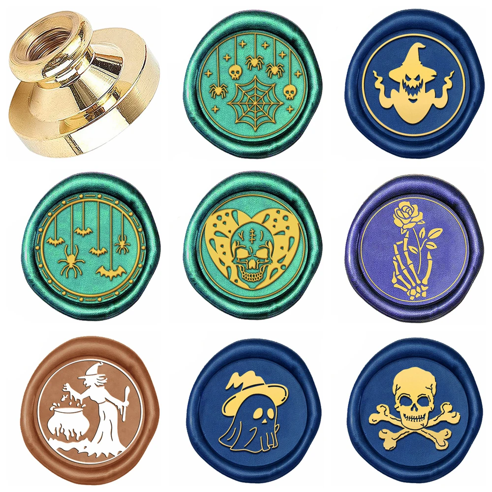 Halloween Skull Witch Cauldron Wax Seal Stamps Removable Brass Stamp Heads for Decorating Wedding Parties,Invitations Xmas Party