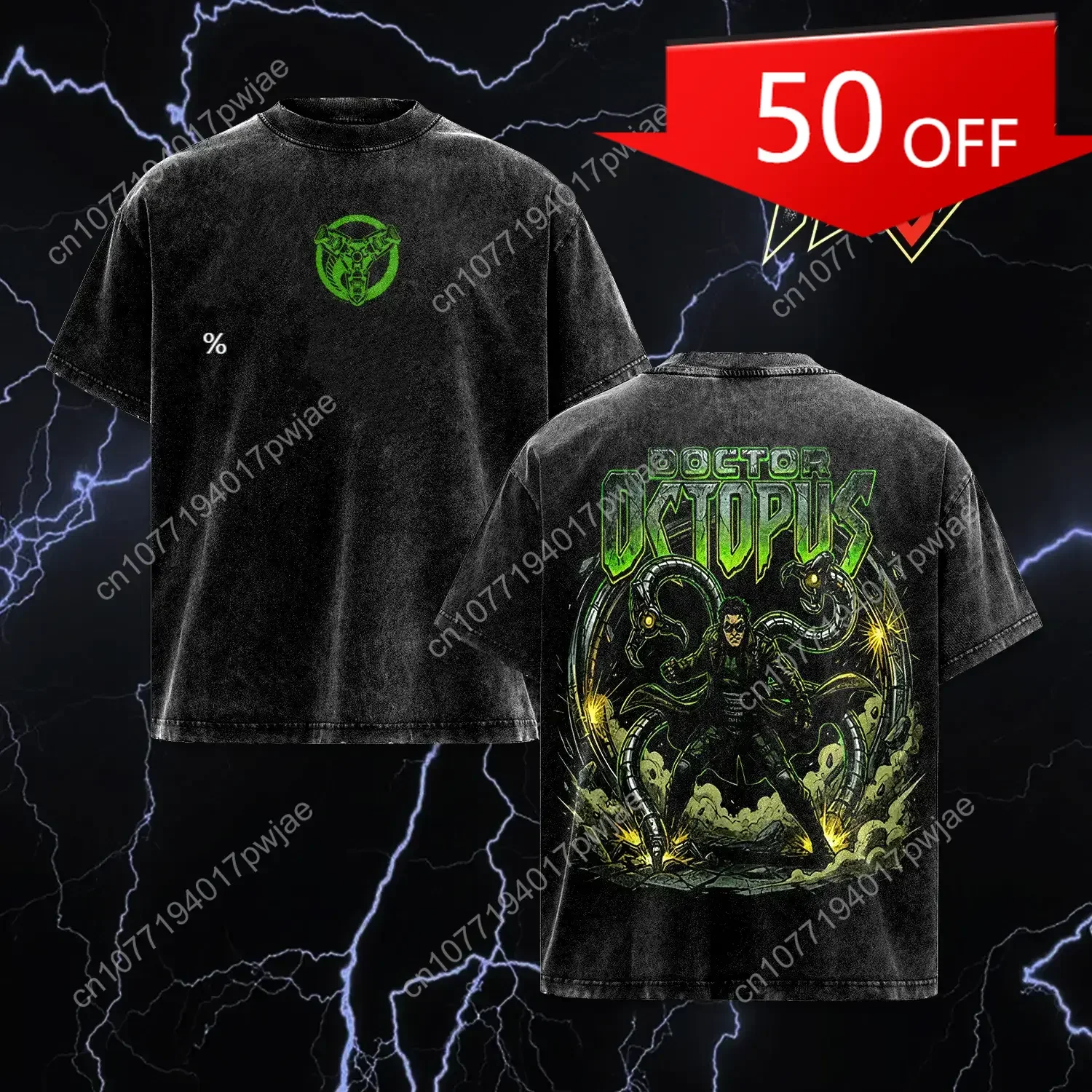 Marvel Doctor Octopus Vintage Washed Graphic T-Shirt Classic MCU Villain Tentacle Arms Design Comic Streetwear Tee Featuring