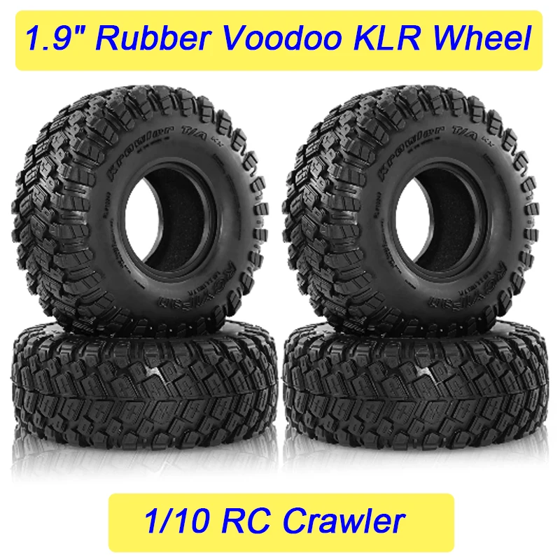 إطارات مطاطية Voodoo KLR مقاس 1.9 بوصة 4 قطع لشاحنة الزاحف المحورية SCX10/TRX4 - 1:10 RC (116 × 45 مم) - متوافقة مع Tamiya، D90، TF2، MST