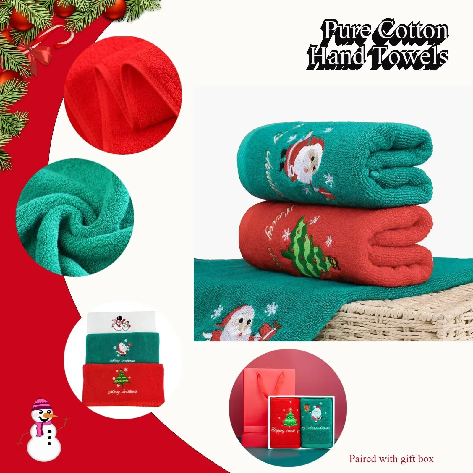 New Xmas Face Towel Christmas Decor Home Bathroom Washing Cloth Square Pattern Red Santa Claus Design Xmas Towel