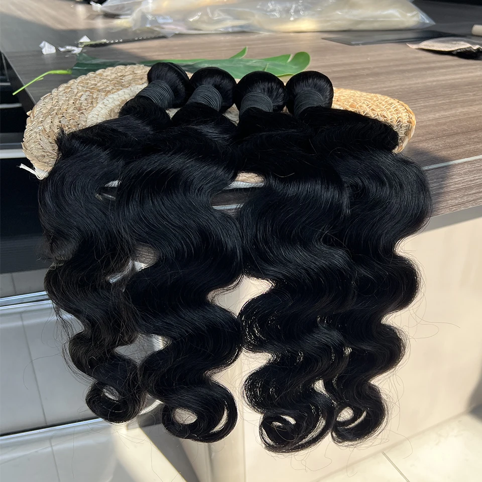 Raw 12A Body Wave Human Hair Bundles Human Hair Brazilian Unprocessed Double Weft Weaving Virgin Hair Extensions Remy Hair Bundles Natural Color 3/4Bundles For Women Daily Use Birthday Holiday Gift Kpop Popular Hairstyles