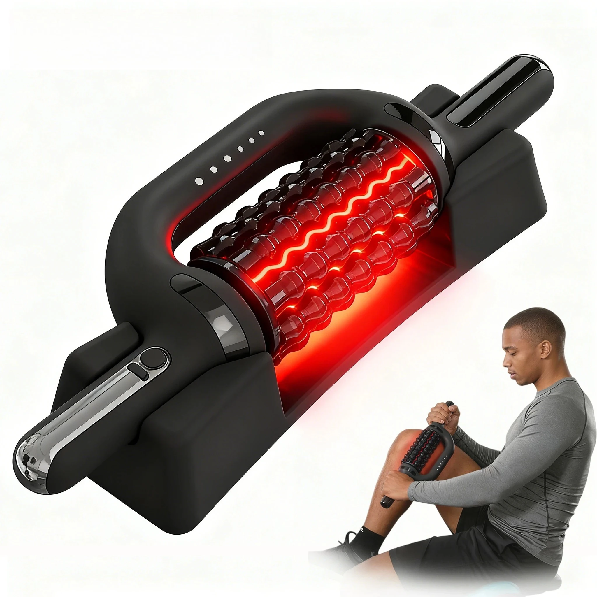 Electric Roller Massage Impactor With Red Light Heat Function Deep Muscle Relaxation Relieves Overall Fatigue Rechargeable