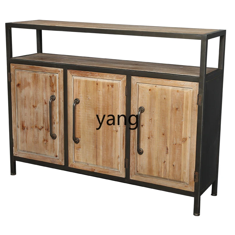

Yjq Industrial Style Storage Cabinet Living Room Wall Entrance Iron Solid Wood Dining Side Storage Rack
