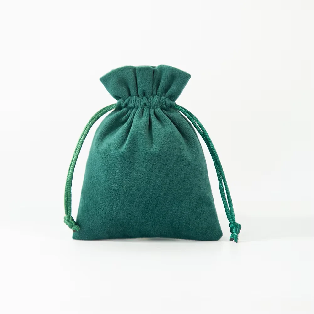 5Pcs/lot Dark Green Velvet Jewelry Bags  Drawstring  Portable Organizer for Rings Earrings and Small Fine Jewelry Gift Packaging