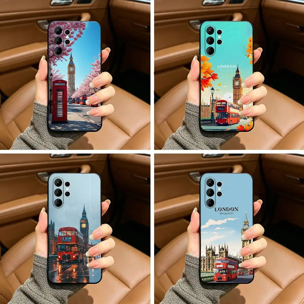 London Bus England Big Ben Black Soft Silicone Phone Case for Samsung Ultra S25, S24, S21, S22, S23, S30, Plus, FE, Lite