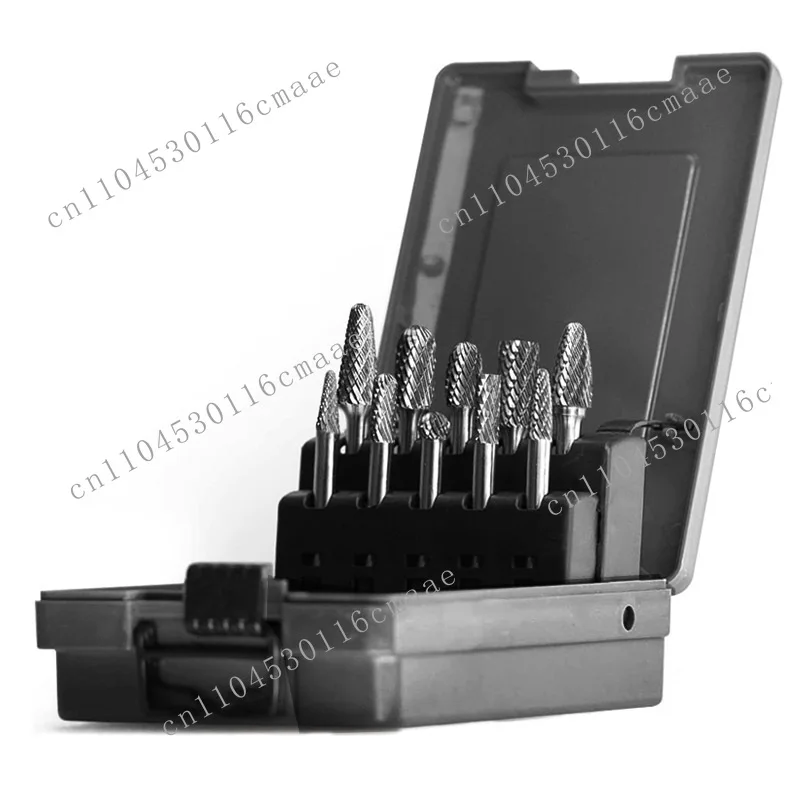 Carbide file 10 packs, double-grain tungsten steel grinding head 6 handle double groove rotation