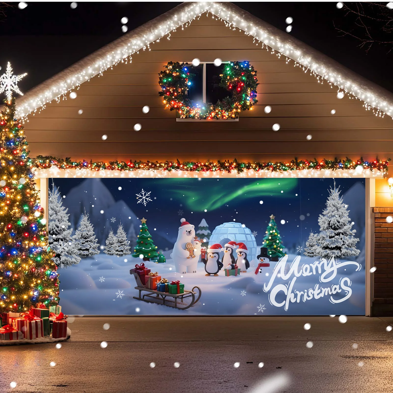 

13/16ft Santa Garage Door Banner - Four Seasons all-purpose polyester decoration for parties and events