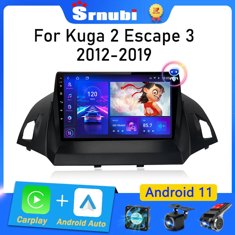 Srnubi 2 Din Android 11 Car Radio for Ford C-MAX Kuga 2 Escape 3 2012 - 2019 Multimedia Player Carplay Navigation GPS Head Unit