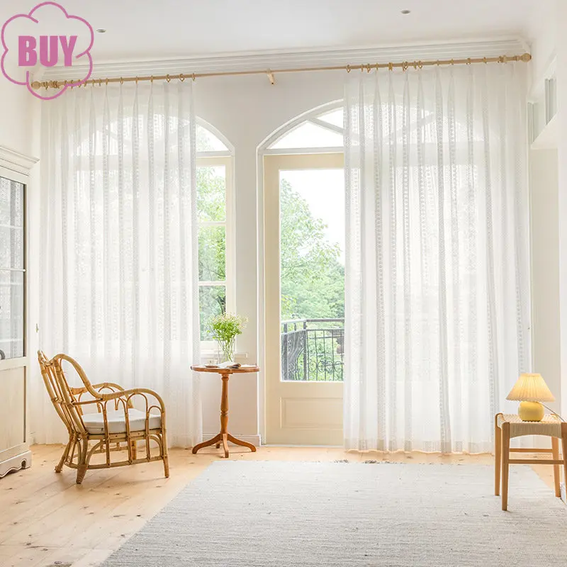 French Curtains for Living Dining Room Bedroom American Style Small Flowers Texture Romantic Balcony Window Screen White Tulle