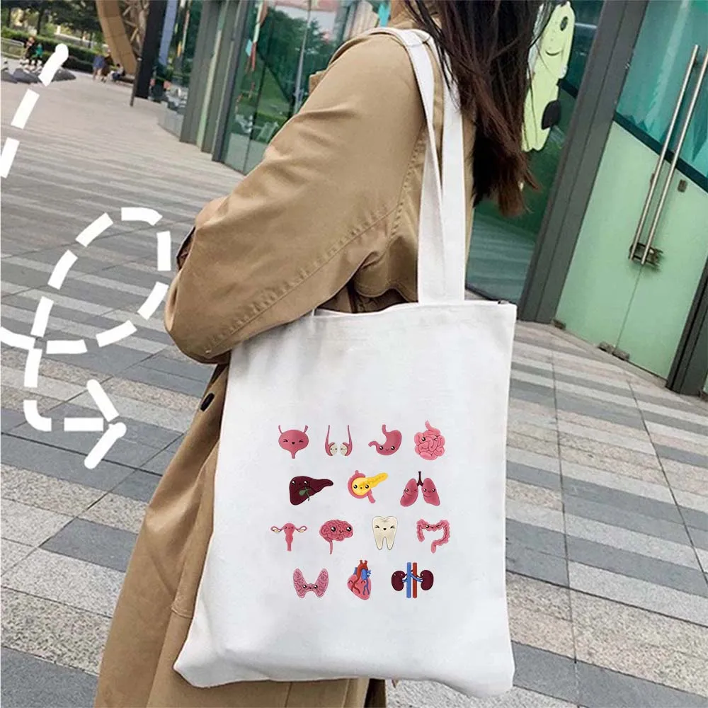 Doctor Nurse Medical Cross Medicine Health Heart Brain Flower Stethoscope Men Women Shoulder Canvas Totes Bags Shopping Handbags