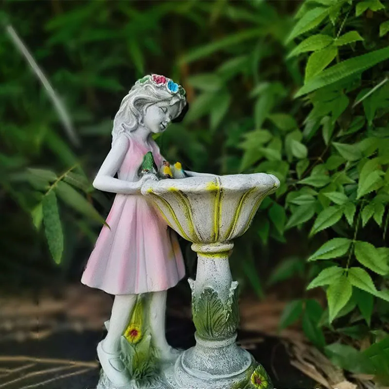 

Flower Fairy Statue Solar Light Ornament Outdoor Courtyard Garden Decoration Resin Angel Figure Sculpture Micro Landscape Decor