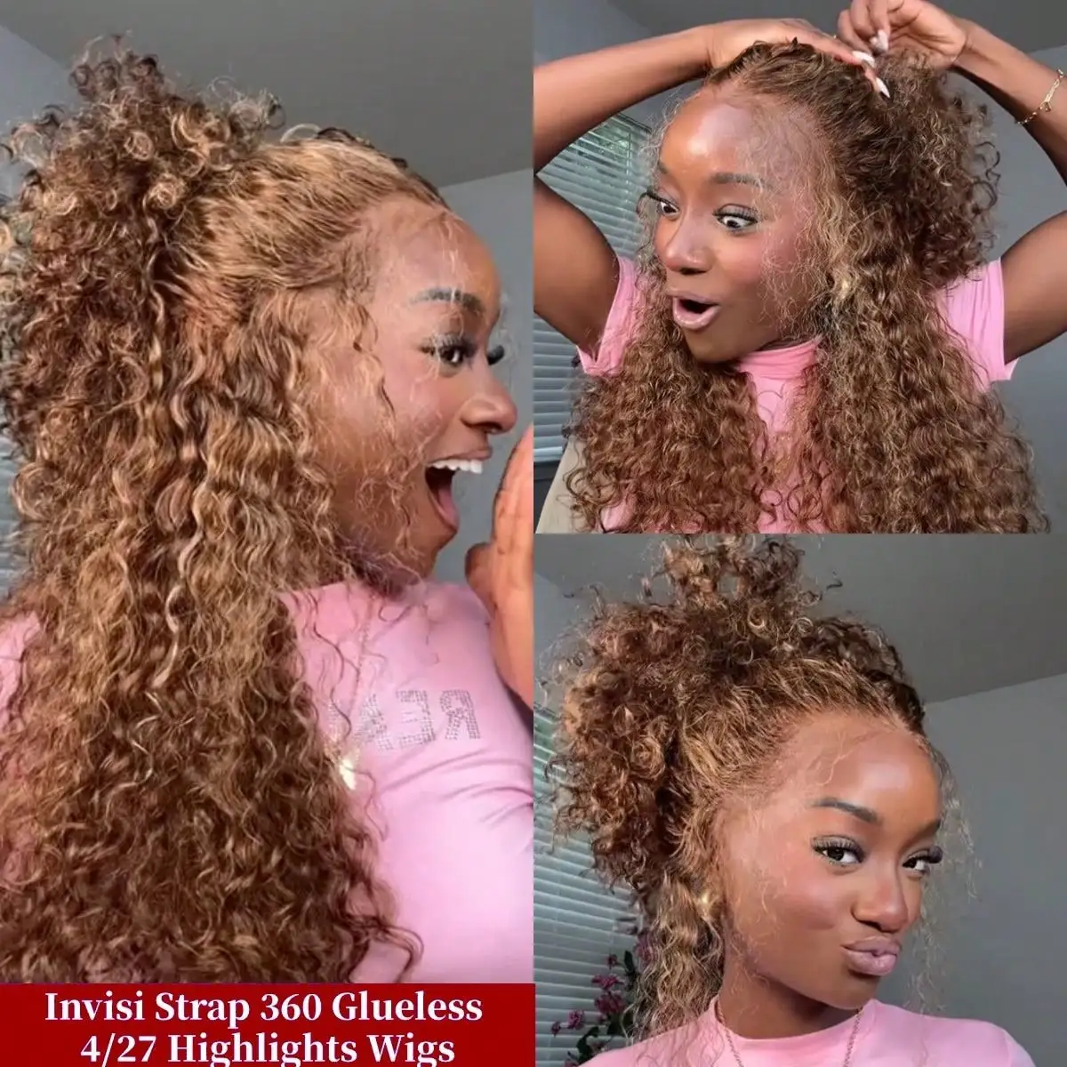 Honey Blonde 360 Lace Highlight Human Hair Wig 230% Density Deep Wave Full Lace Wig For Black Women P4/27 HD Transparent Colored Virgin Hair for Women