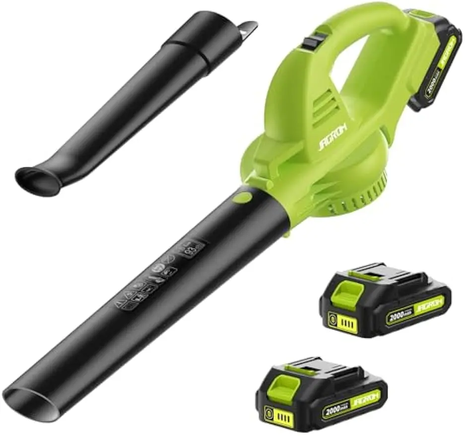 

Беспроводная воздуходувка для листьев с 2 батареями, высокая скорость 130 миль в час, 180 куб. футов в минуту, легкая для уборки газона и сада