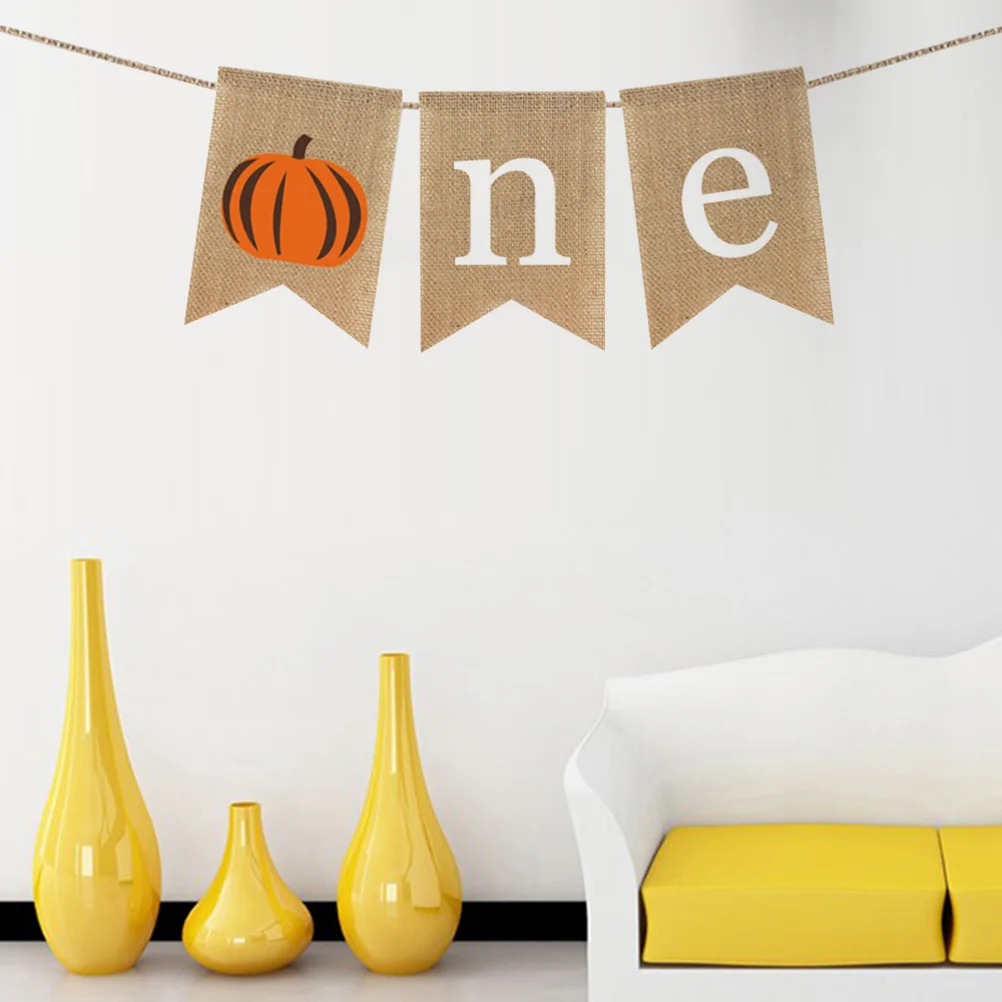 

Pumpkin Birthday Bunting Chic One Design Hanging Garland For Kids First Birthday Party Decoration Halloween Theme Burlap