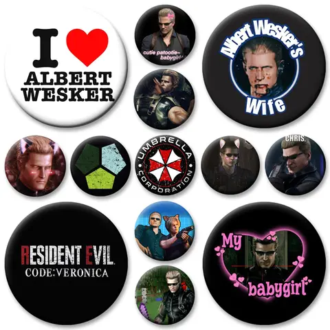 Round Creative Brooches Albert Wesker Pink Bow Kawaii Soft Button Pins Exquisite Handmade Badge for Backpack Accessories Gifts