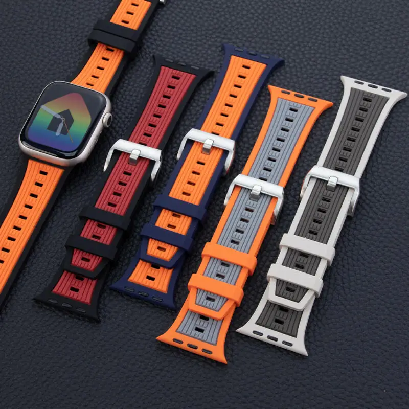 for Apple Watch Band 44mm 49mm 40mm 45mm 42 46 Two-color Silicone Watch Strapfor Iwatch Series 11 9 8 7 6 SE 10 Ultra 3 2 Band