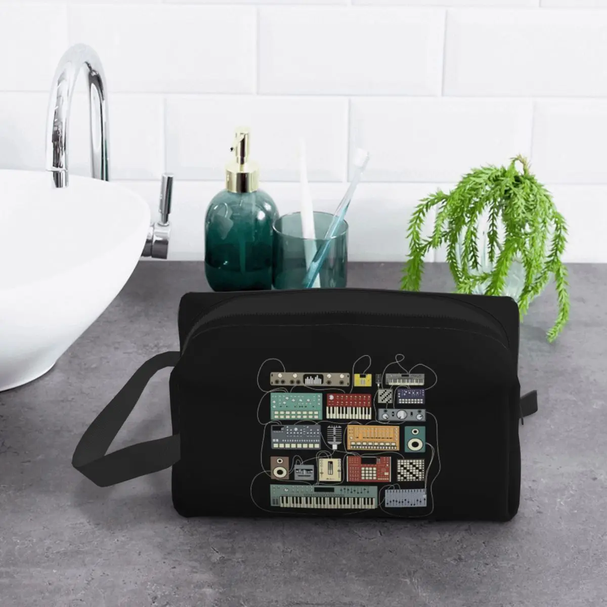 

Electronic Musician Synthesizer And Drum Machine Dj Makeup Bag Cosmetic Organizer Storage Dopp Kit Toiletry Cosmetic Bag