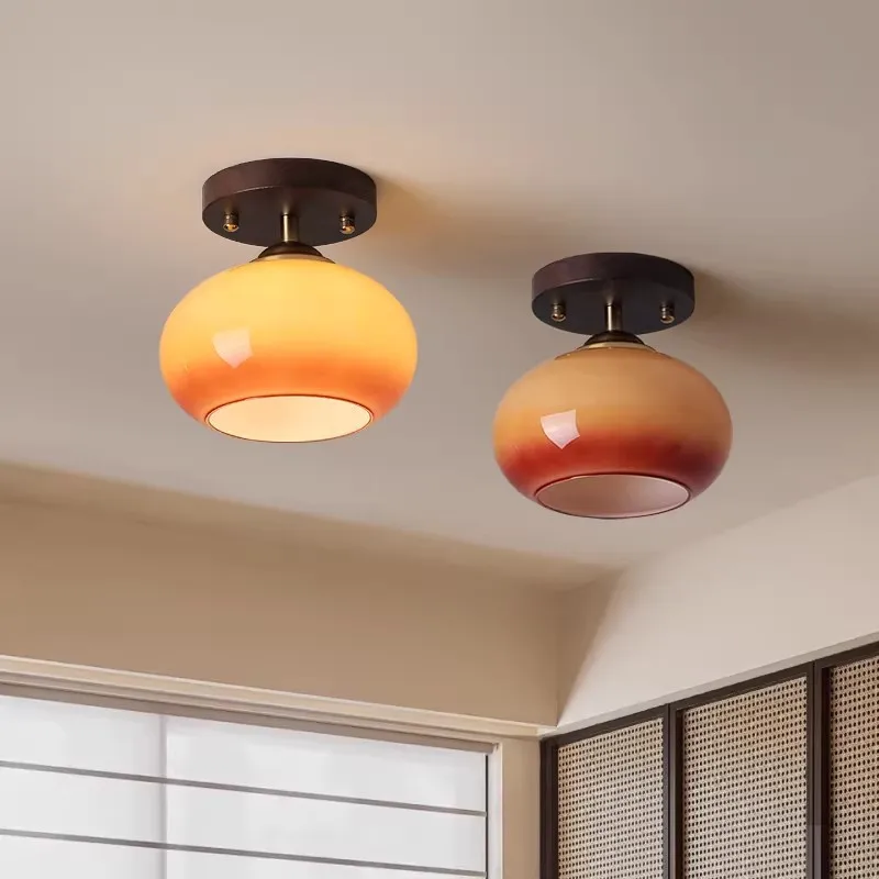 Retro Ceiling Light Creamy Persimmon Solid Wood Ceiling Light Suitable for Balconies Hallways Bay Windows Cloakroom Lighting