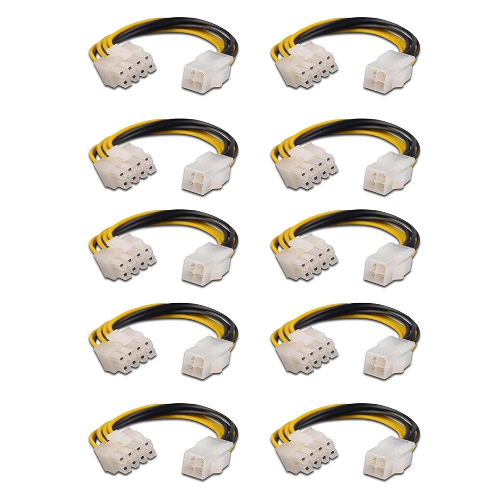 OOKU-10Pcs 4 Pin Male to 8 Pin Female CPU Power Converter Cable Lead Adapter 4Pin to 8Pin Computer Connector Extension Cable