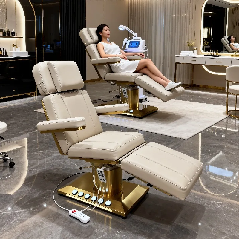 

Premium 4 Motor Curved Beauty Bed Premium Reclining Backrest Adjustable Foot Pedal Stainless Steel for Spa Business