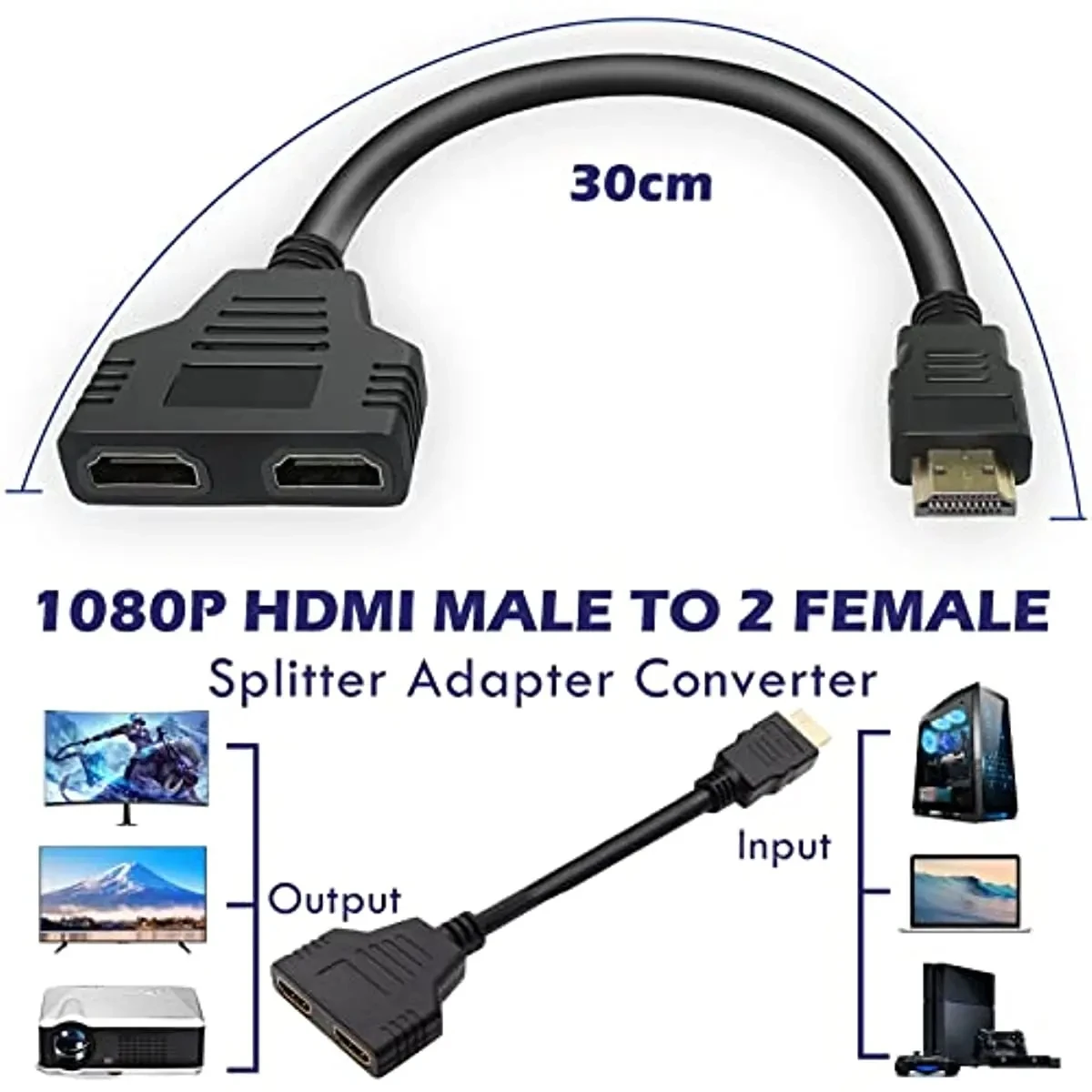 HDMI Splitter Adapter Cable 1 Male To Dual HDMI 2 Way Female 4K 3D Y Splitter Cable for Laptop TV Monitor 1080P 1 in 2 Out LED