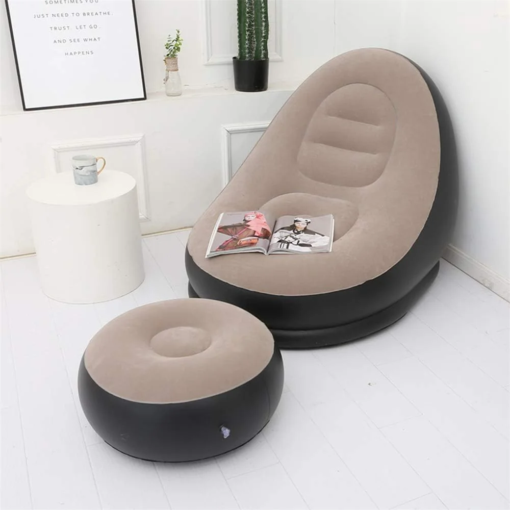 Lazy Inflatable Sofa Chairs PVC Flocking Foldable Inflatable Chairs Indoor Bedroom Outdoor Travel Camping Picnic Beach Chaise