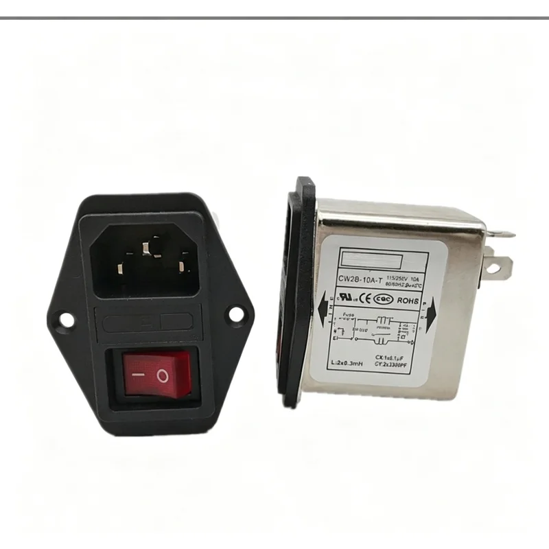 10PCS EMI Power Filter CW2B-10A-T with Red Light, 10A Fuse Replacement Electronic Component